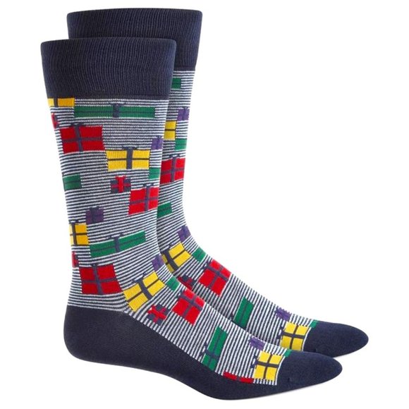 (5/$25‎ SALE ✅) ALFANI Academia Novelty Festive Navy-Multi Crew Socks 10-13 - Picture 1 of 2